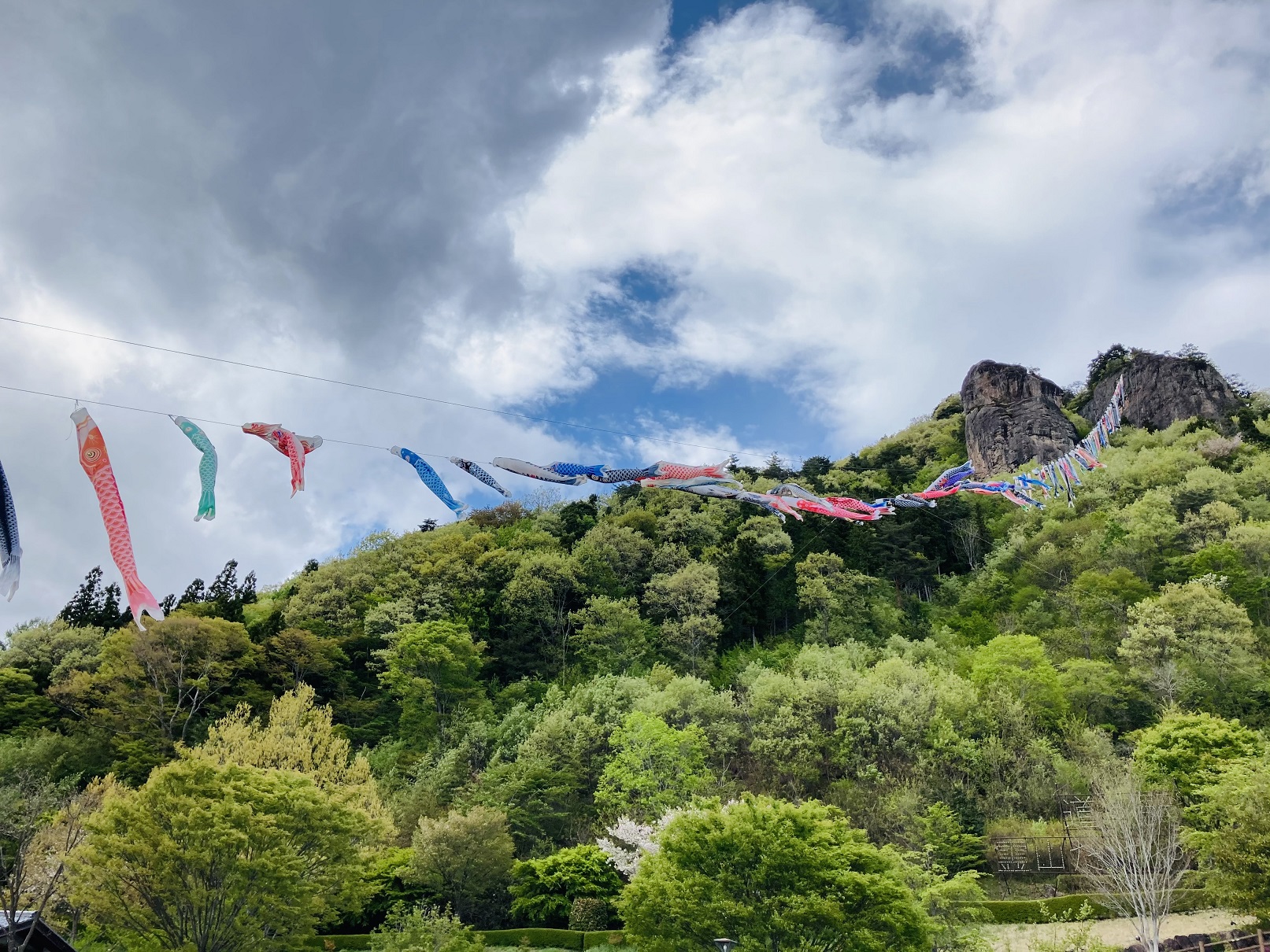 霊山嵩山にかかる鯉のぼり