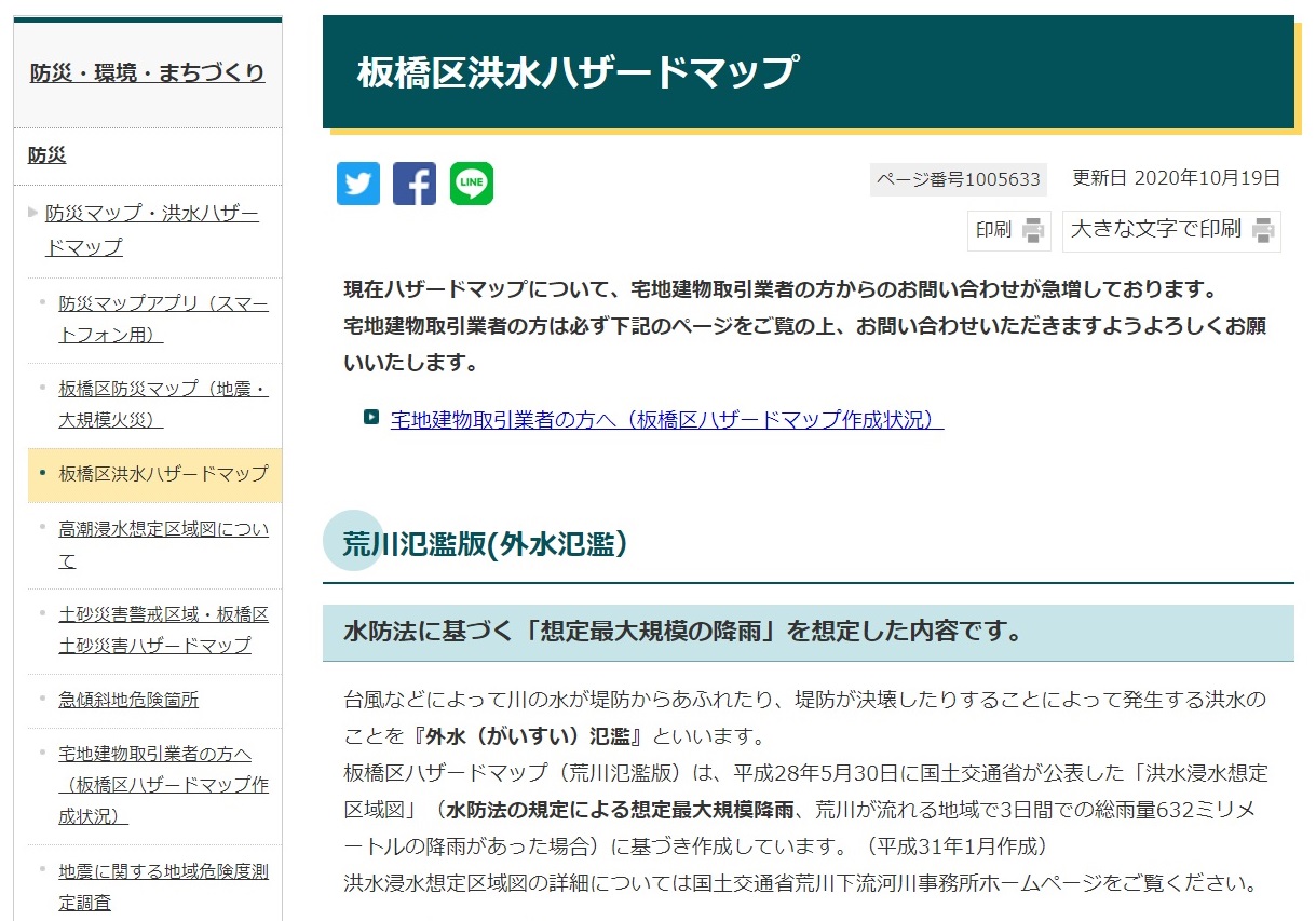 洪水ハザードマップの例